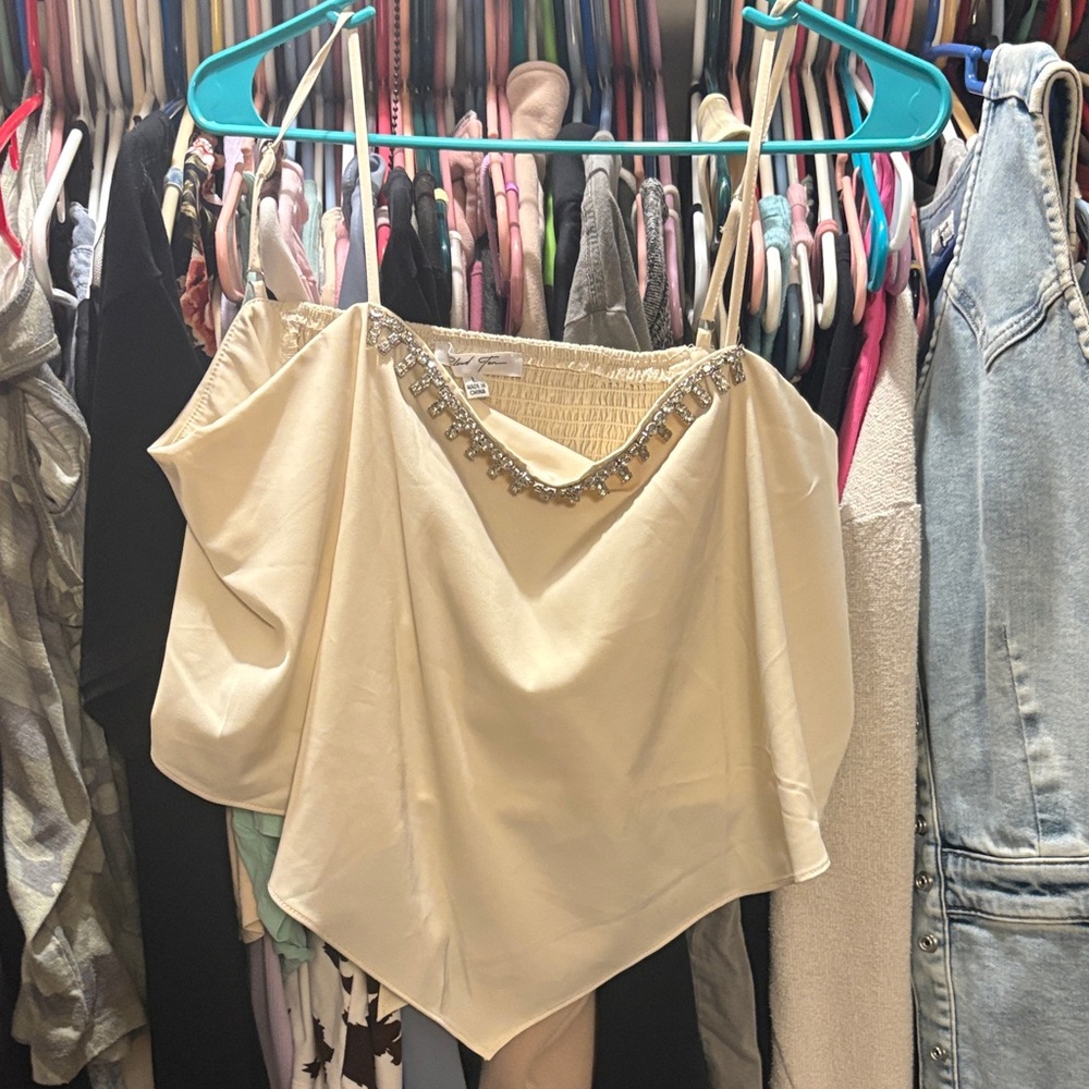 Embellished Cream Handkerchief-Hem Cami